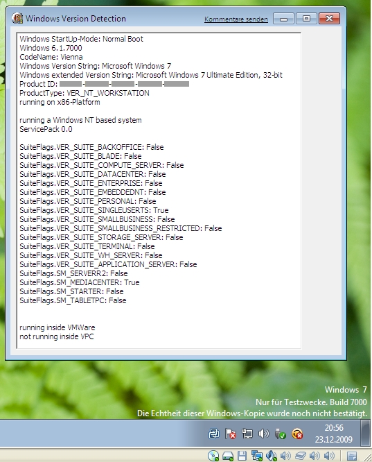 TWindowsVersion and Windows 7 Ultimate 32bit